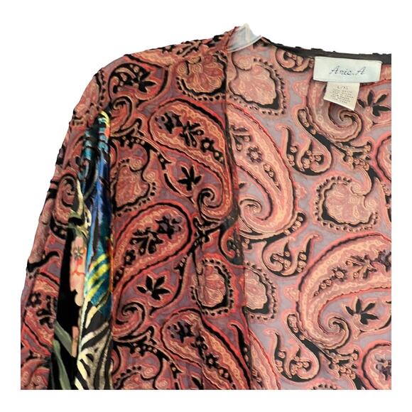 Anis A Open Kimono Burnout Velvet Topper Art to Wear Animal Print Floral L/XL - Picture 7 of 12